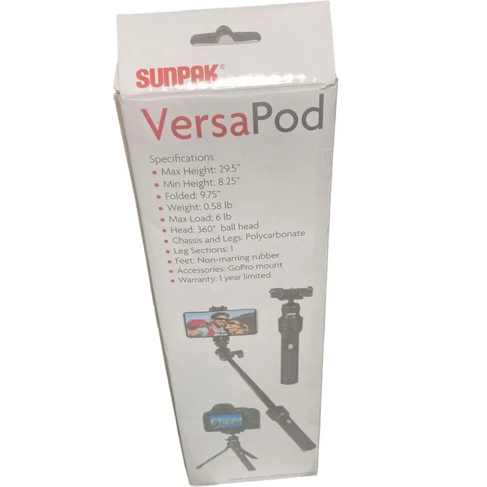 Sunpak Versapod Tripod Extendable Tabletop Handheld + Bluetooth Remote Pkg Wear